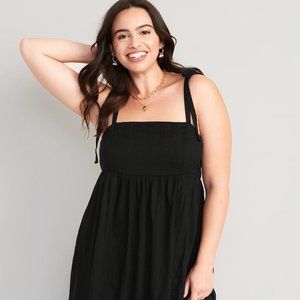 Old Navy Black Tie-Shoulder Mini Babydoll Tiered Dress Size Large NWT